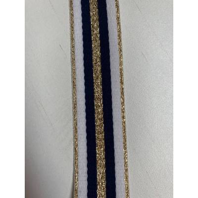 Webband Maritim Blau Weiß Gold Lurex 30mm 3m Kupon Zierborte Ripsband Glitzer Streifen