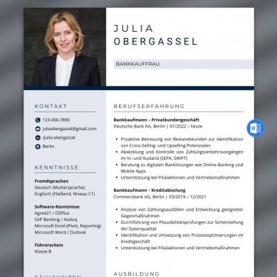 Lebenslauf Vorlage Bankkaufmann / Bankkauffrau – Word | Tabellarischer Lebenslauf für Bank & Finanzwesen