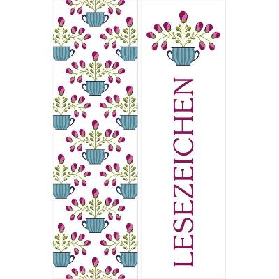 10 Lesezeichen Blumentopf, florale Buchzeichen im Landhausstil mit Blumentöpfen