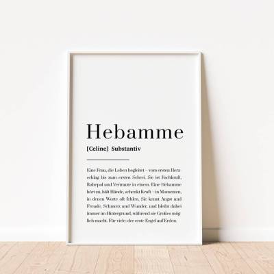 Hebamme Poster personalisiert mit Name, Hebamme Geschenk zum Abschied, Danke für Geburt und Wochenbett, beste Hebamme