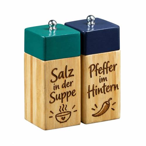 Personalisiertes Set aus Salzmühle & Pfeffermühle aus Holz mit Gravur | Geschenk Hochzeitsgeschenk Einweihung 