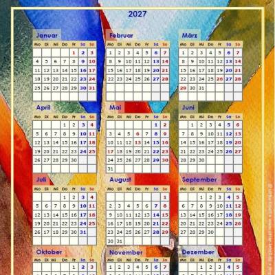 Jahresübersicht 2027 - auf einen Blick – farbige Formen
