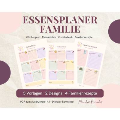 Familien-Essensplaner zum Ausdrucken | Wochenplan, Einkaufsliste & Vorratscheck | PDF Download