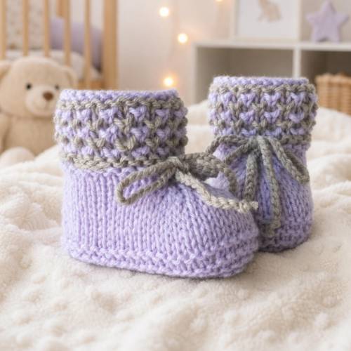 Babyschuhe Merino Strickschuhe zarte Orchidee beige, Strickschuhe Baby 3-6 Monate, Geschenk Geburt, Wollschuhe Baby lila