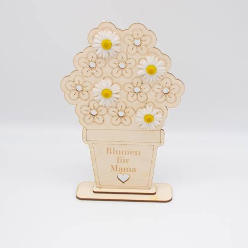 Blumentopf-Deko für Mama aus Holz – zum Bestücken mit Blumen