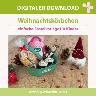Weihnachtskörbchen Mistelzweig basteln: einfache Bastelvorlage für Kinder