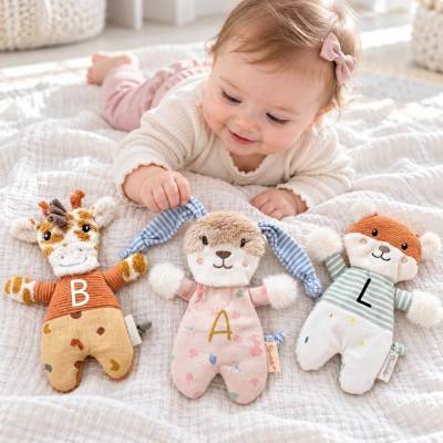 Knistertier personalisiert - Knisterkuscheltier mit Namen - Babyspielzeug - Geschenk zur Geburt - Taufgeschenk Baby