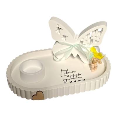 Deko-Tablett mit Schmetterling und Spruch