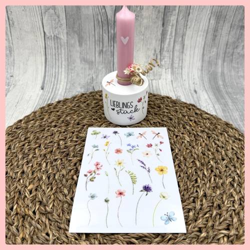 Rub on Blumen, BLUMEN MIX, A6, bunt/farbig, Rubon, Rub Ons Blumen, Blumenwiese, Frühling, Sommer Deko