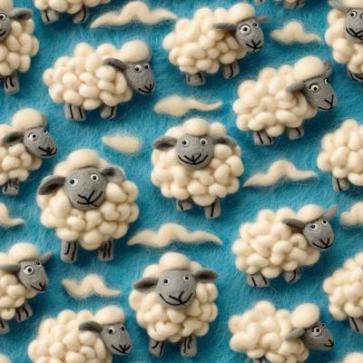 Baumwollstoff mit Wollschafen auf Türkis – verspielte Webware mit Schafen und Wolle