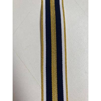 Webband Maritim Blau Weiß Gold Lurex 25mm Meterware Zierborte Ripsband Glitzer Streifen