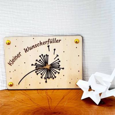 Geldgeschenkkarte aus Holz – „Kleiner Wunscherfüller " Geburtstagsgeschenk