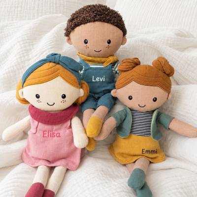Kuscheltier personalisiert - Stoffpuppe mit Namen - Babygeschenk Geburt - Taufgeschenk Kind - Kuschelpuppe mit Namen