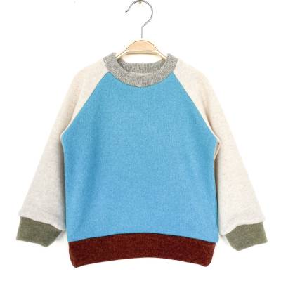 Kaschmirpullover Gr 86/92 türkis beige / Upcycling Kinderpullover 100% recycelter Kaschmir