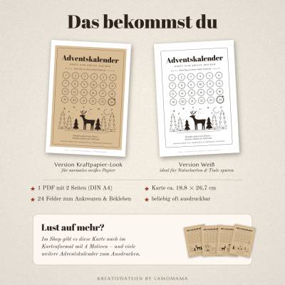 GRATIS Adventskalender Karte zum Ausdrucken – Ankreuzkalender DIN A4 | Freebie PDF