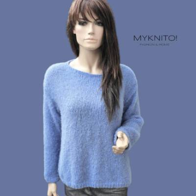 Strickpullover, Alpaka,  blau – handgefertigter Pullover, gestrickt