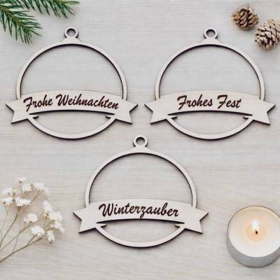 Weihnachten Anhänger Holz personalisiert Christbaumkugel 3er Set