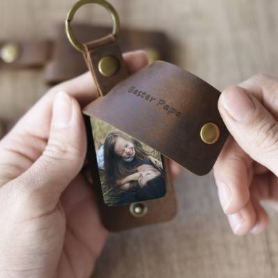 Papa Schlüsselanhänger Leder | mit Lieblingsfoto | Papa Geschenk Anhänger für Vatertag und Geburtstag mit Bester Papa
