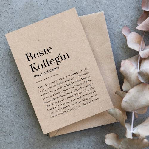Dankeskarte Kollegin personalisiert auf Kraftpapier, Abschiedsgeschenk Büro, Teamkarte mit Name, für Arbeitskollegin