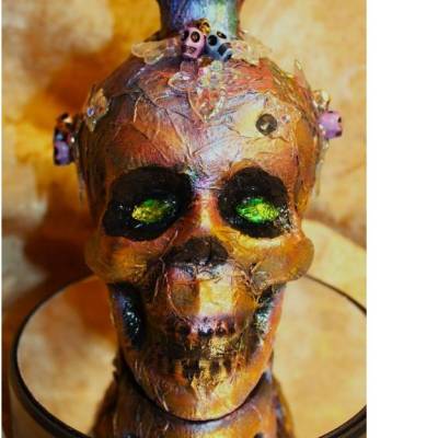 Totenkopf RAINBOW-SKULL Acrylmalerei auf einer Glasflasche Gothic Steampunk Skull Schädel Halloweendeko