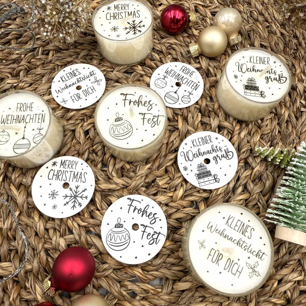 Kerzentattoo Weihnachten, TEELICHT, FROHES FEST, für kleine u. große Teelichter, fertig gestanzt o. selbst ausschneiden