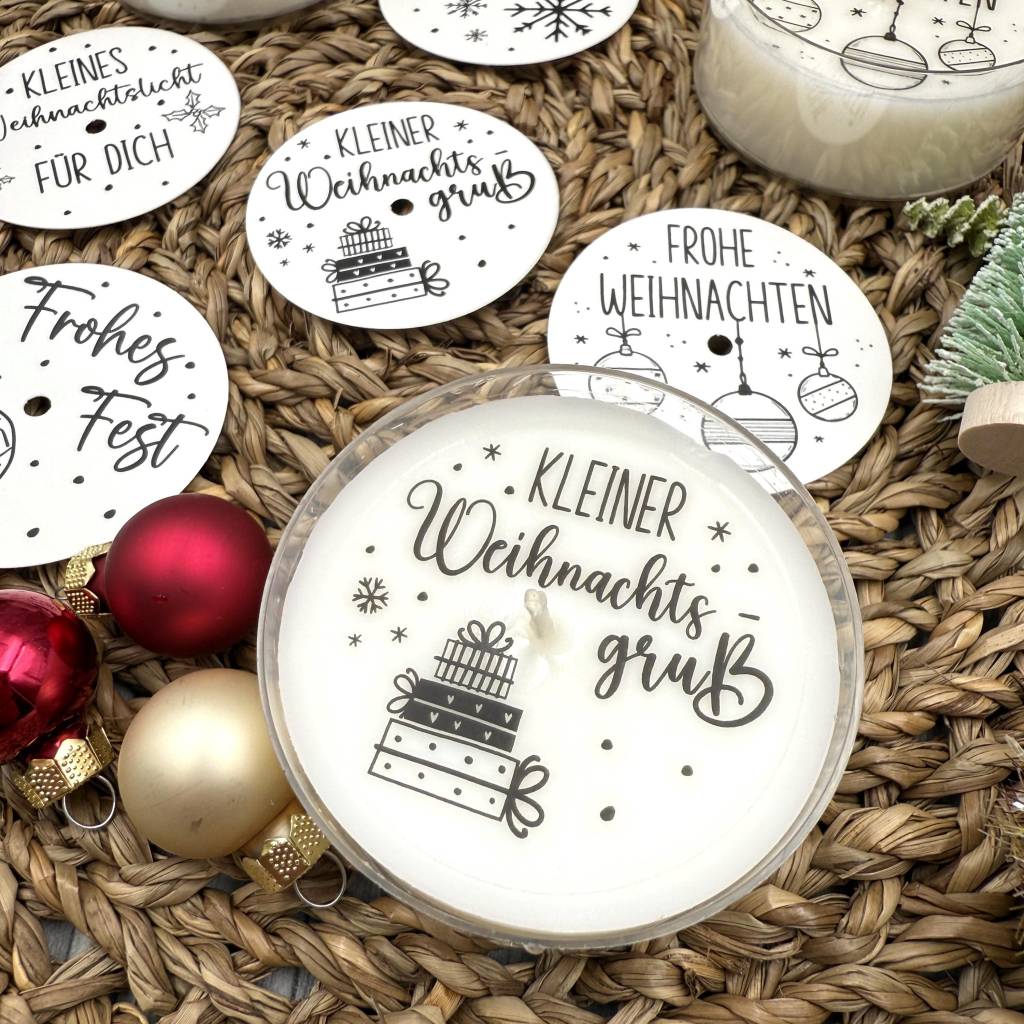 Kerzentattoo Weihnachten, TEELICHT, FROHES FEST, für kleine u. große Teelichter, fertig gestanzt o. selbst ausschneiden