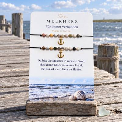 Mama & Tochter Armband-Set mit Natursteinperlen und goldfarbenen Ankern – Für immer verbunden