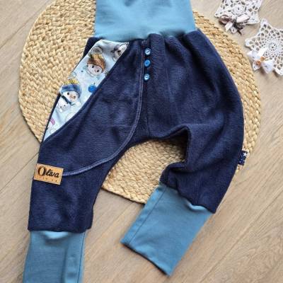 Warme Pumphose Gr.92/98 – Unikat Kinderhose Polarfleece Winterhose mit Schneemann Unisex