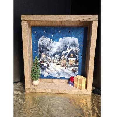 Kleines Holzdeko-Bild für LED Lichterketten