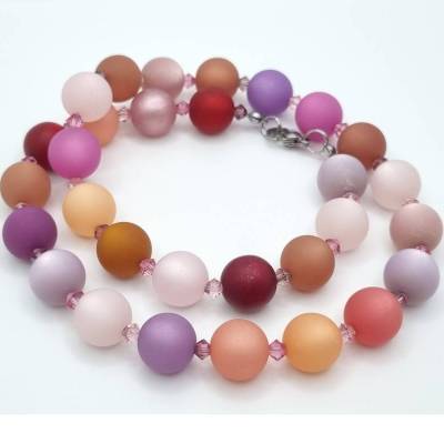 Polariskette Rosa Lila mit Bicone Kristallen | Handgemachte Perlenkette | Kette Perlen Damenkette (840)