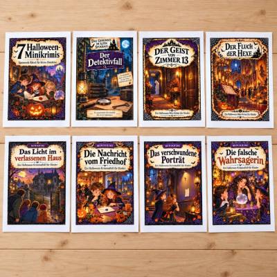 7 Halloween-Minikrimis für Kinder – Detektivspiele mit Hinweisen und Lösungen als PDF-Download