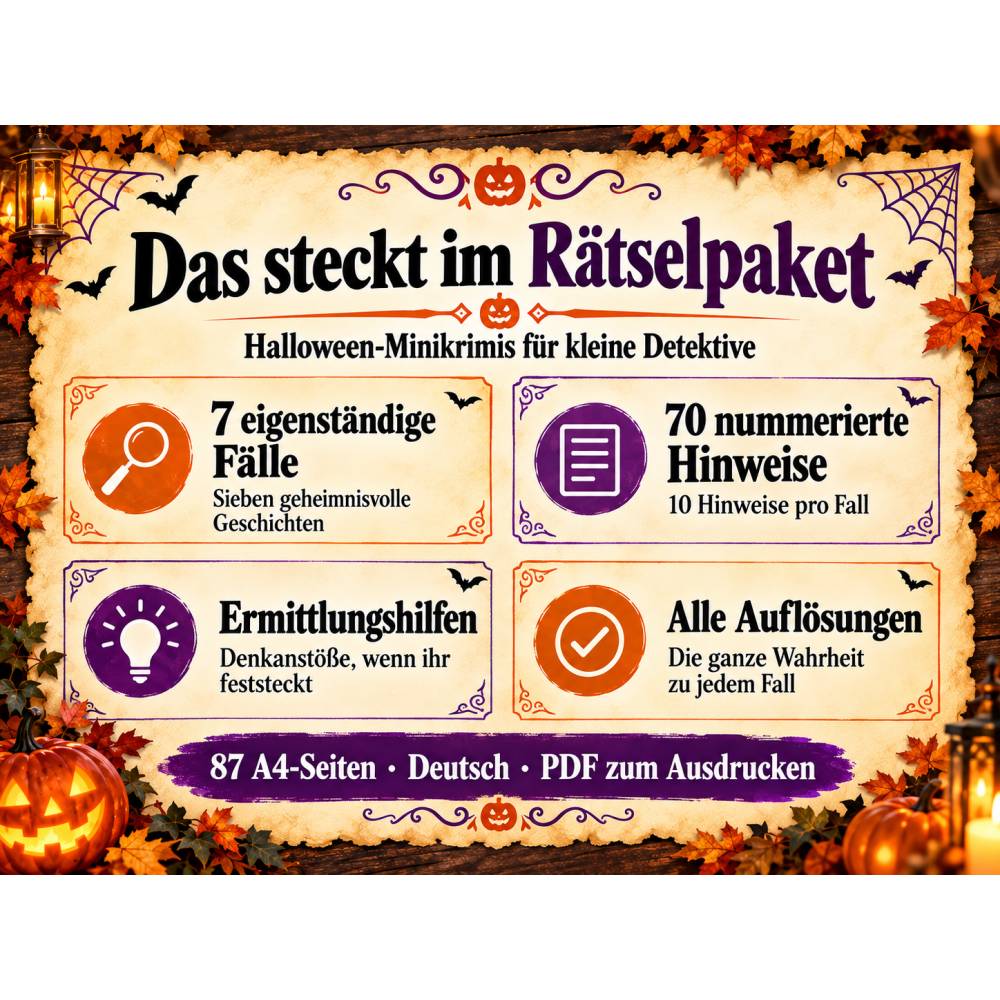 7 Halloween-Minikrimis für Kinder – Detektivspiele mit Hinweisen und Lösungen als PDF-Download Bild 2
