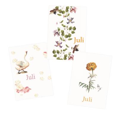 Monatskarten Juli * Set mit 3 Postkarten Liliput, Das Gesumms, Lass es Rosen regnen