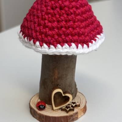 Handgefertigter Deko-Pilz mit gehäkelter Kappe | Pilz Deko | Herbstdeko | Naturdeko | Geschenkidee