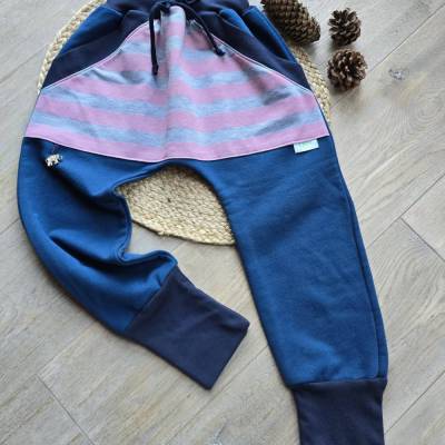 Kinder Übergangshose Gr.128–134 handgemacht, dickerem Sweat Pumphose, Unikat Mädchenhose Organic