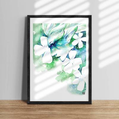 A3 Manga Poster Elfe, Elfenkönigin | Kunst von PsychoKitty | Aquarell Zeichnung Fantasie