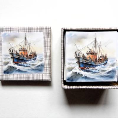  Handmade Memory-Spiel für Erwachsene Fischkutter Trawler Clipart in Aquarell 12 Paaren 24 Karten in passender Schachtel