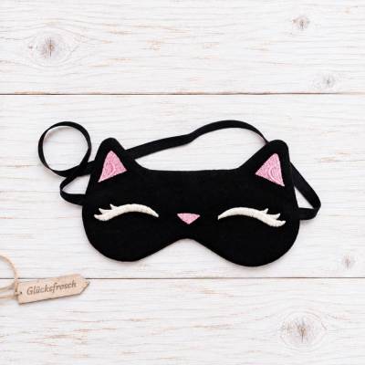 Katze Schlafmaske schwarz Jersey für Erwachsene klein, Schlafbrille