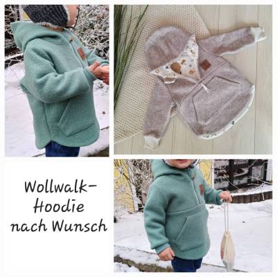 Individueller Wollwalk Hoodie Kinder auf Wunsch genäht Gr. 74-116, Wollwalk Kapuzenjacke, Outdoor-Hoodie handmade