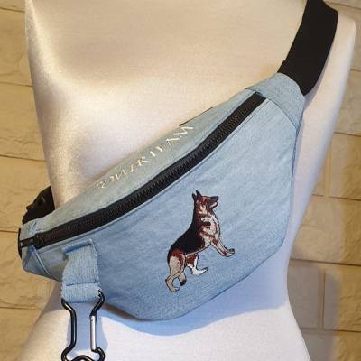 Gürteltasche, Crossbody Bag, Bumbag, Hunde, Denim bestickt mit Schäferhund,  verstellbarer Gurt, Design Doro Thomalla