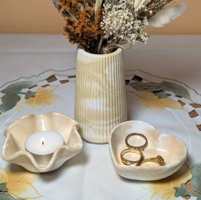 Raysin 200 Deko-Set Vase Teelichthalter Herzschale handgemacht versiegelt