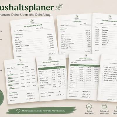 Haushaltsplaner – Budget, Ausgaben & Sparziele | Digitale PDF-Vorlage