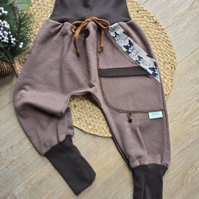 Unisex Braun Kinder Pumphose mit Tiere Gr.98/104 Organic dickerem Sweat Übergangshose