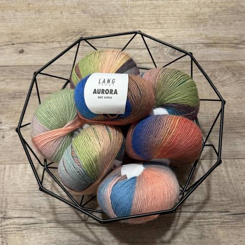 AURORA Baby Alpaka Garn – 100% Alpaka – Farbverlauf blau grün lachs sand – weiches Luxusgarn zum Stricken & Häkeln