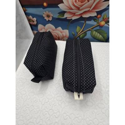 taschen Kosmetiktasche 2er Set Baumwolle Punkte Kulturbeutel Unisex schwarz weiß