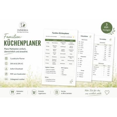 Familien-Küchenplaner – Essensplanung, Einkauf & Vorräte | Digitale PDF-Vorlage