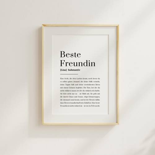 Beste Freundin Poster personalisiert mit Wunschname und Definition, Freundschaftsposter als Geschenk für Beste Freundin