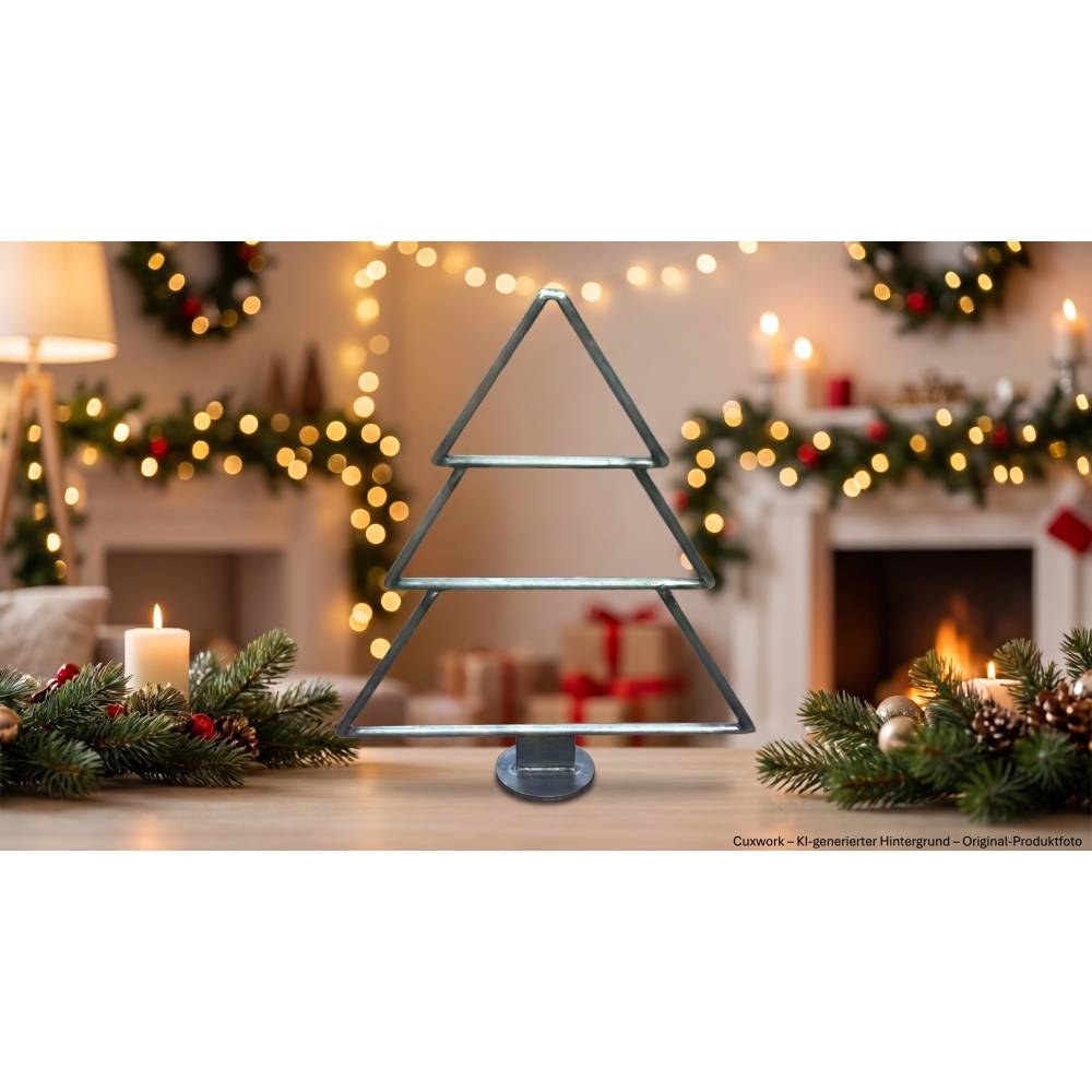 Weihnachtsbaum aus Stahl, 52cm – Handgefertigte Standdeko in Natur, Weiß oder Schwarz