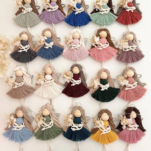 Makramee Schutzengel, Glücksbringer, Schlüsselanhänger, Geschenk zur Taufe, personalisiertes Geschenk, Weihnachtsgeschen