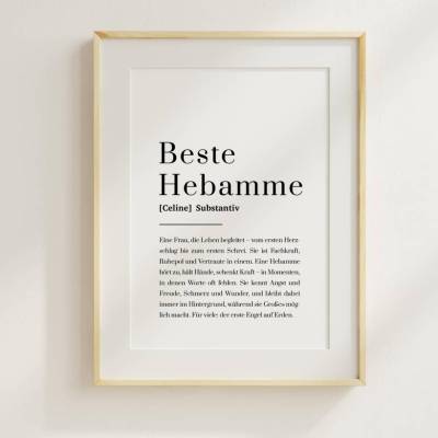 Hebamme Poster personalisiert mit Name und Definition, Geschenk für die beste Hebamme, Dankeschön nach dem Wochenbett